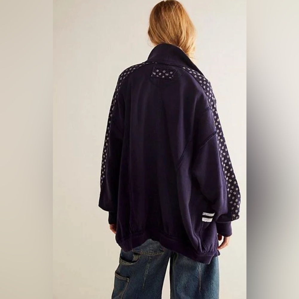 Free People Heritage Track Jacket Blue Women’s Large Preppy Oversized - Picture 4 of 7